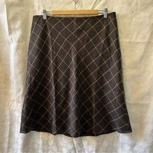 Lands End Wool 12P Work Skirt A-Line Brown Plaid